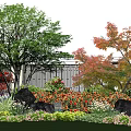 Vibrant Garden Shrubs With Colorful Trees Rocks And Green Grass Landscape