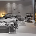 Modern background double bed combination 3d model