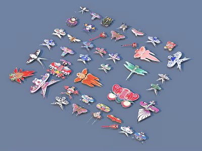 Colorful Butterfly Shaped Household Items With Various Designs And Decorative Details 3d model