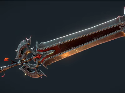 Ornate Fantasy Sword With Elaborate Hilt Shiny Blade And Red Accents 3d model