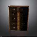 Traditional Wooden Chest of Drawers With Decorative Patterns And Golden Handles For Home