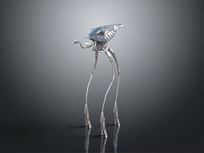 Silver Alien Like Game Movie Character With Long Slender Legs And Transparent Diamond Shaped Body 3d model
