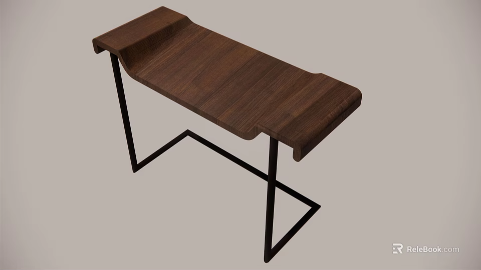 Modern Walnut Wooden Desk With Black Metal Frame And Simple Structure 3d model 