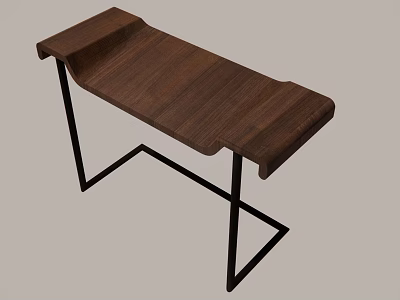 Modern Walnut Wooden Desk With Black Metal Frame And Simple Structure 3d model