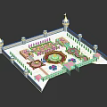Detailed Palace Model With Multiple Towers Courtyard And Decorative Elements