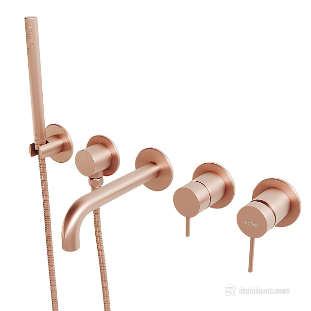 Rose Gold Bathroom Switch Panel With Modern Faucet Knobs And Handles Design 3d model 