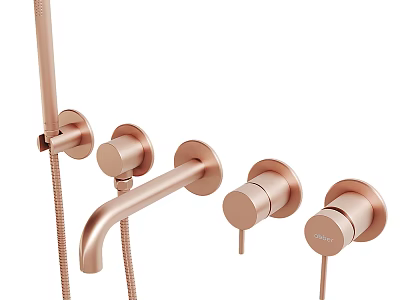 Rose Gold Bathroom Switch Panel With Modern Faucet Knobs And Handles Design 3d model