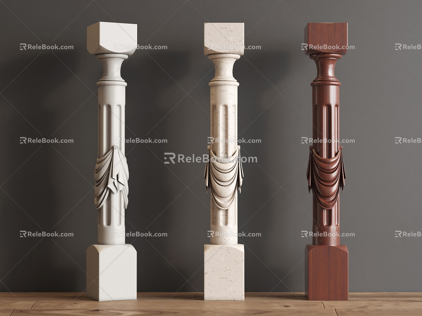 European-style baluster railing guardrail 3d model