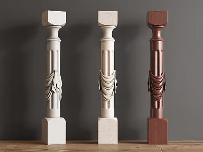 Ornate Carved Balusters In White Beige Dark Brown With Decorative Sash Details 3d model