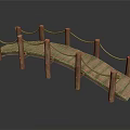 Wooden Arch Bridge Scene Component With Rope Railings And Wooden Support Posts 3d model