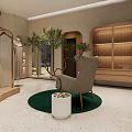 Modern Clothing Store Interior Design Featuring Mannequins Dresses Wooden Tables Clothing Racks And Green Plants