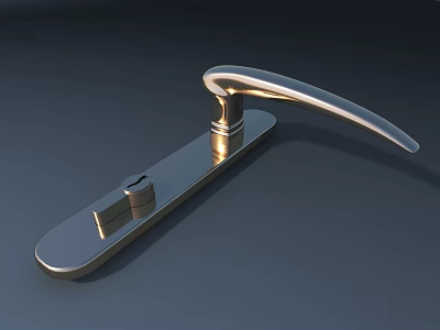 Modern Metallic Door Handle With Curved Lever And Lock On Rectangular Plate 3d model