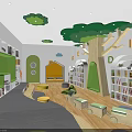 Cheerful Kindergarten Classroom With Bookshelves Decorative Tree Colorful Seats And Toys