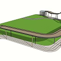 Modern Curved Pergola Design With Seating Area Green Lawn And Paved Ground