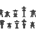 Black Japanese Lantern Style Outdoor Lights with Various Designs and Different Heights