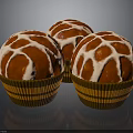 Spherical Sweet Desserts With Red And White Striped Cream In Brown Paper Cups