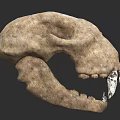 Fossilized Animal Skull With Large Sharp Teeth And Rough Texture 3d model