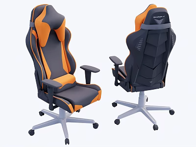 Black and Orange Gaming Chair with Ergonomic Design Adjustable Backrest and Wheeled Base 3d model