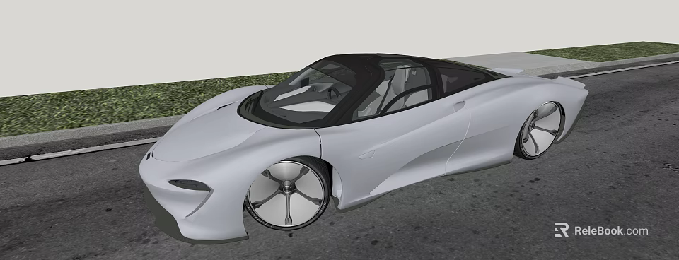 Silver Sports Car With Sleek Design Black Roof And Unique Wheel In Outdoor Setting 3d model 