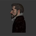 Detailed Bearded Man 3D Bust Model Wearing Dark Coat Against Gray Background