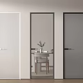 Three Modern Swing Doors White Gray Glass Panel Interior Dining Table View 3d model