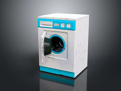 White Washing Machine With Blue Trim Control Panel Open Door And Visible Drum Design Features 3d model
