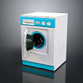 White Washing Machine With Blue Trim Control Panel Open Door And Visible Drum Design Features