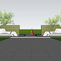 Modern Landscape Wall With Geometric Design Shiguangli Inscription Purple Plants And Green Lawn