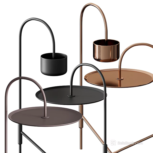 Modern Coffee Table Design With Curved Metal Frame Round Tray And Color Variations 3d model 
