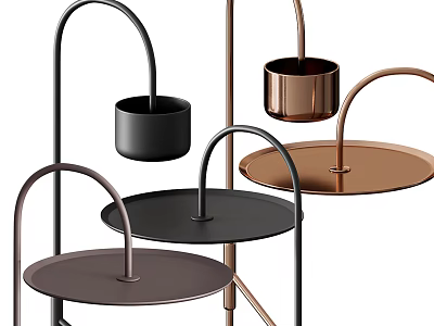 Modern Coffee Table Design With Curved Metal Frame Round Tray And Color Variations 3d model