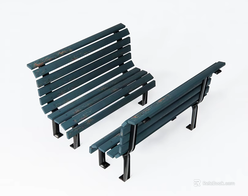 Dark Green Wooden Outdoor Chairs With Two Seats And Metal Frames 3d model 