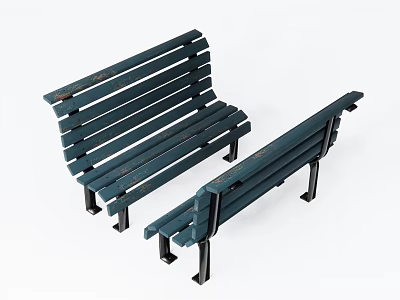 Dark Green Wooden Outdoor Chairs With Two Seats And Metal Frames 3d model
