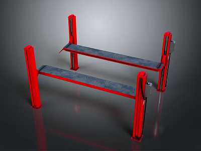Red Two Post Car Lift With Parallel Platforms And Support Structures 3d model