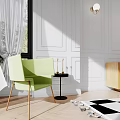 Elegant Living And Dining Area With Chandelier Large Windows Green Plants Beige Armchair And Checkered Cabinet