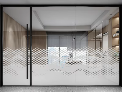 Modern Office Interior With Glass Door Partition And Open Workspace Design 3d model