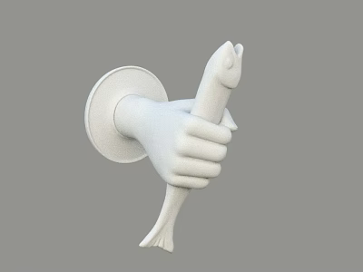 Unique White Hand Shaped Wall Lamp Holding a Fish Decorative Design 3d model