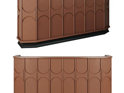 Modern Brown Reception Desk Featuring Arched Panels And Black Base Design 3d model