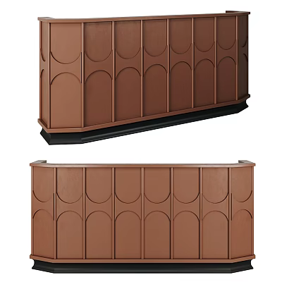 Modern Brown Reception Desk Featuring Arched Panels And Black Base Design 3d model