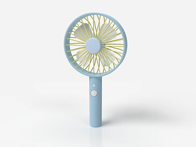 Light Blue Handheld Air Conditioning Fan With Yellow Blades And Control Button Design 3d model