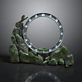 Moss Covered Rock Sculpture With Circular Clock Frame And Artistic Design