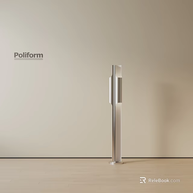 Modern Poliform Floor Lamp with Tall Slim Stainless Steel Cylindrical Shade 3d model 