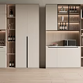 Modern Wine Cabinet With Tiered Shelves Wine Bottles Glassware And Decorative Items