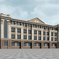 Multi Storey Classical Office Building With Symmetrical Design Large Windows Stone Base And Light Walls 3d model