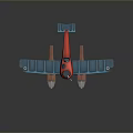 Vintage Aviation Biplane Seaplane with Red Fuselage Blue Wings and Floats