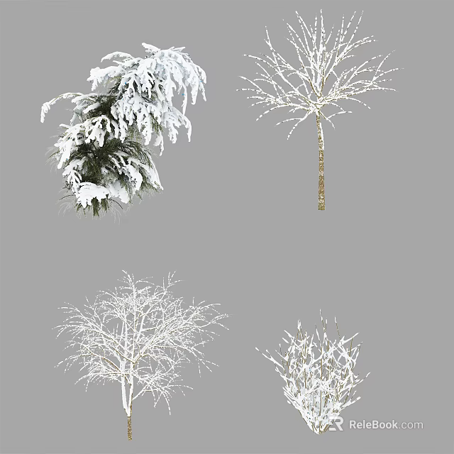 Various Snow Covered Winter Shrubs In Different Shapes For Outdoor Landscape 3d model 