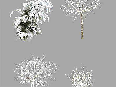 Various Snow Covered Winter Shrubs In Different Shapes For Outdoor Landscape 3d model