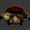 Game Movie Character In Ornate Fantasy Red Gold Armor With Horned Helmet