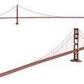 Red Suspension Bridge Architectural Design Featuring Main Cables And Tower Structure 3d model