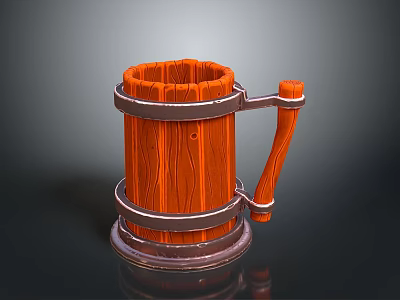 Practical Wooden Mug Featuring Natural Wood Grain And Metal Bands Handle Design 3d model