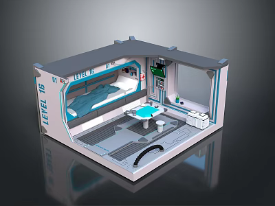 Cartoon Medical Room Scene With Bed Table Equipment And Interior Design Elements 3d model